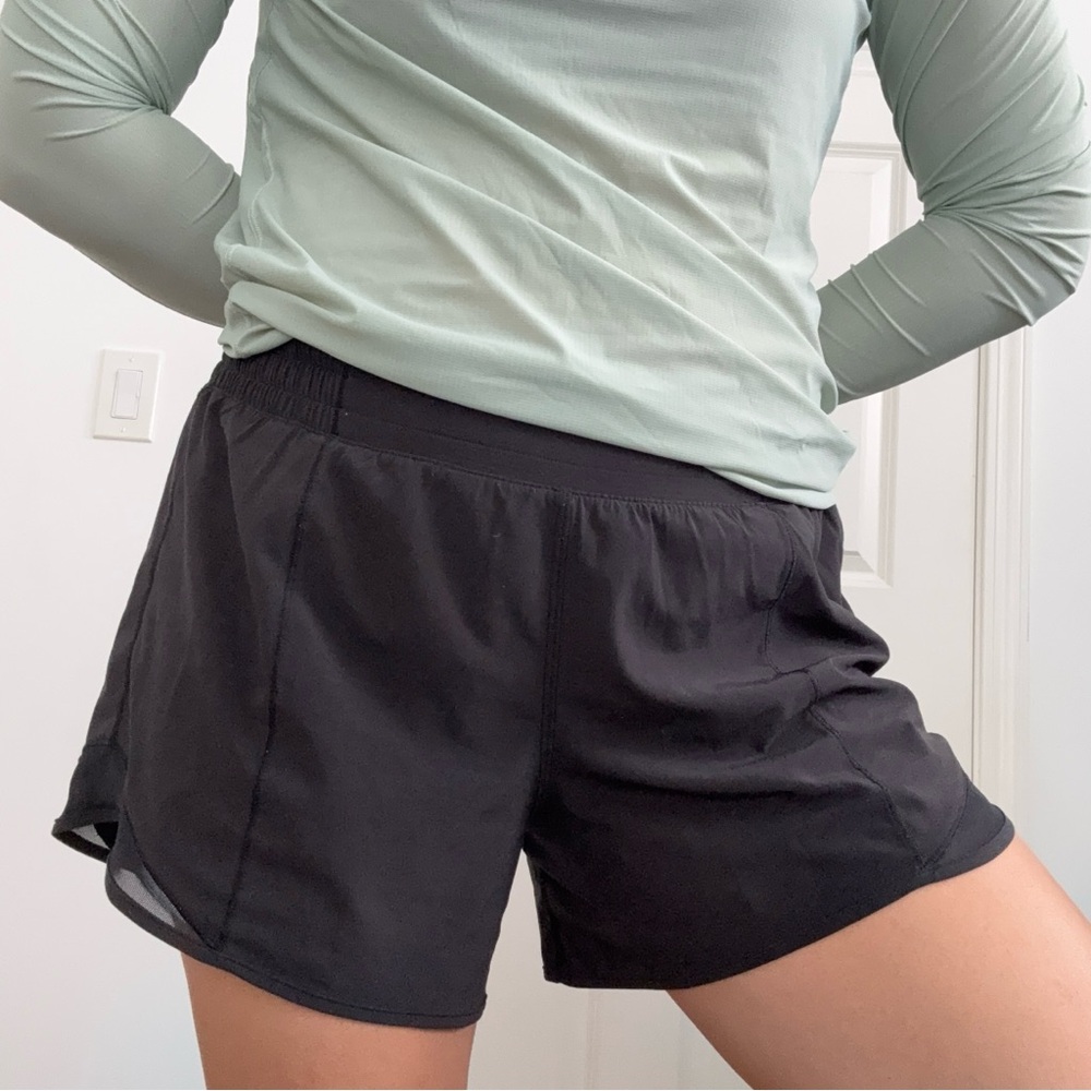 lululemon black high rise hotty hot short, 4” inseam, size 8
